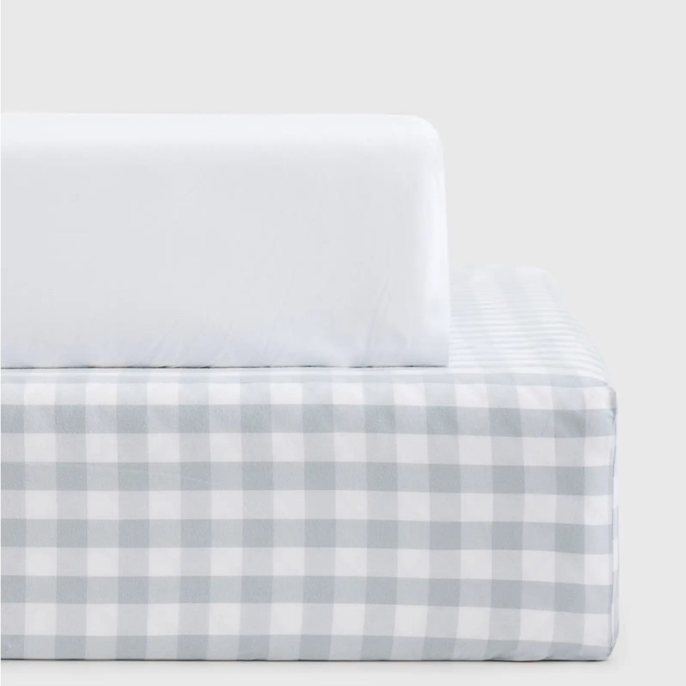 NWT QUINCE Organic Percale Gingham Crib Sheet 2-Pack